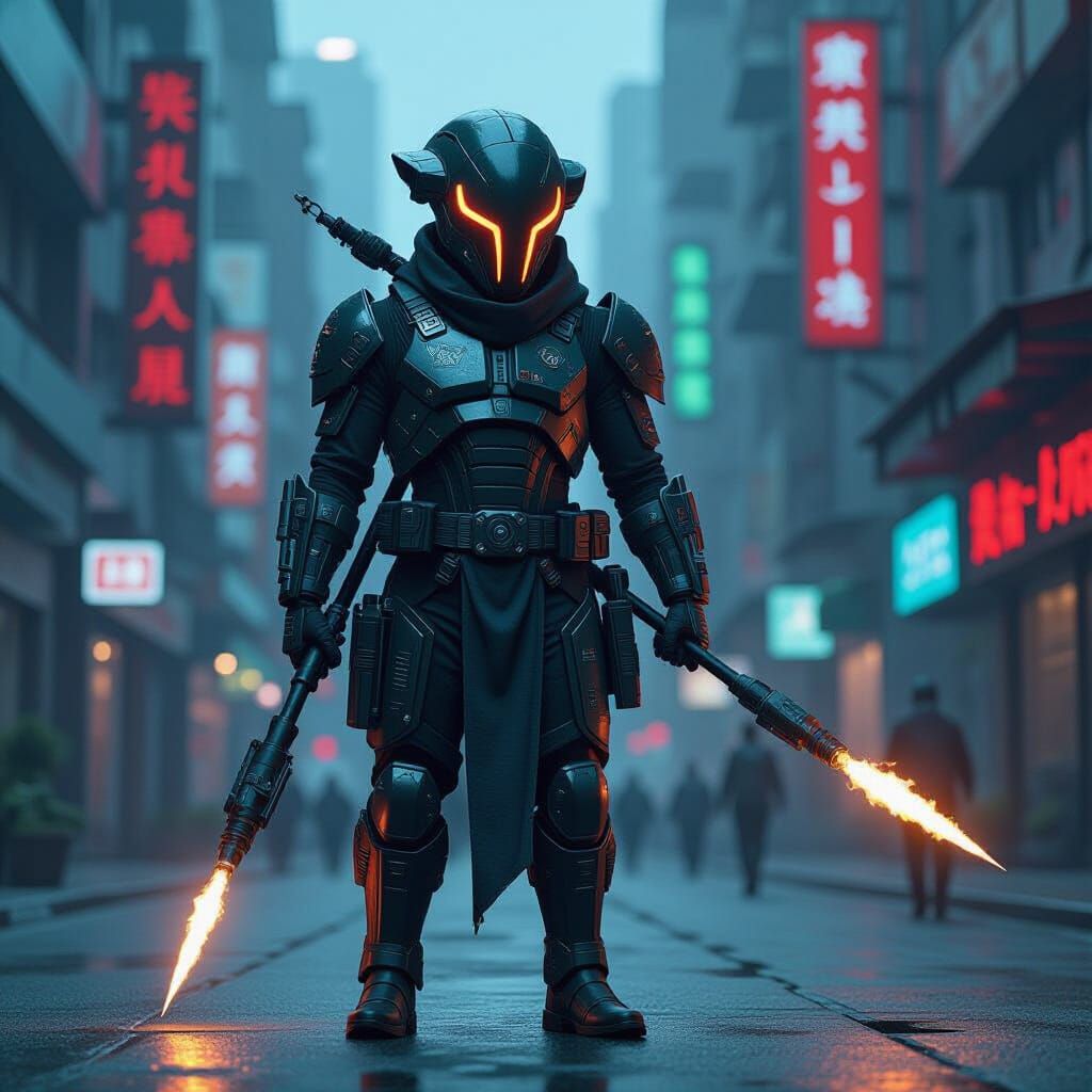 Squid Man Bounty Hunter in Sci-Fi Armor with Spear & Flameth...