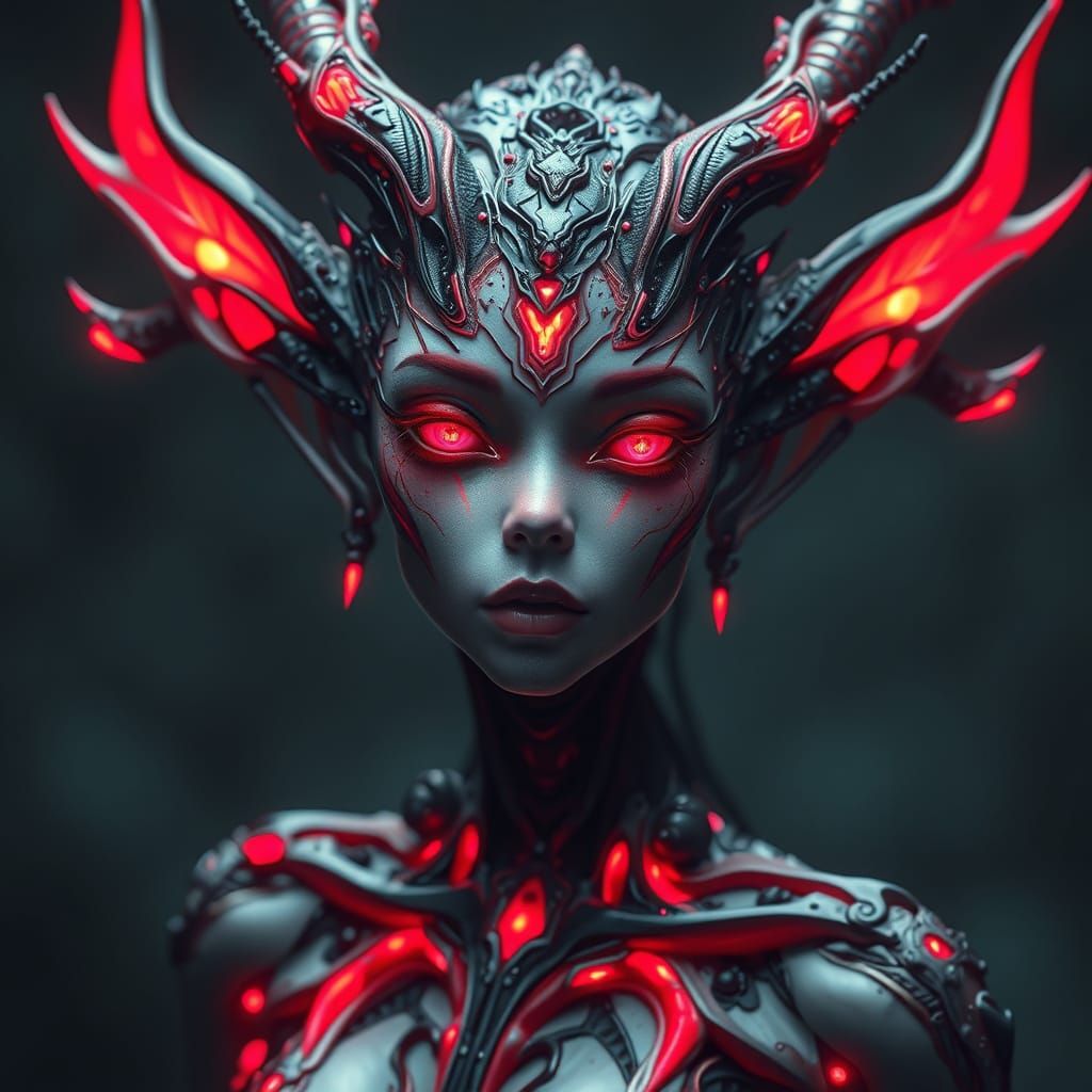 Ethereal Japanese Elf in Dark Futuristic Biomechanical Style