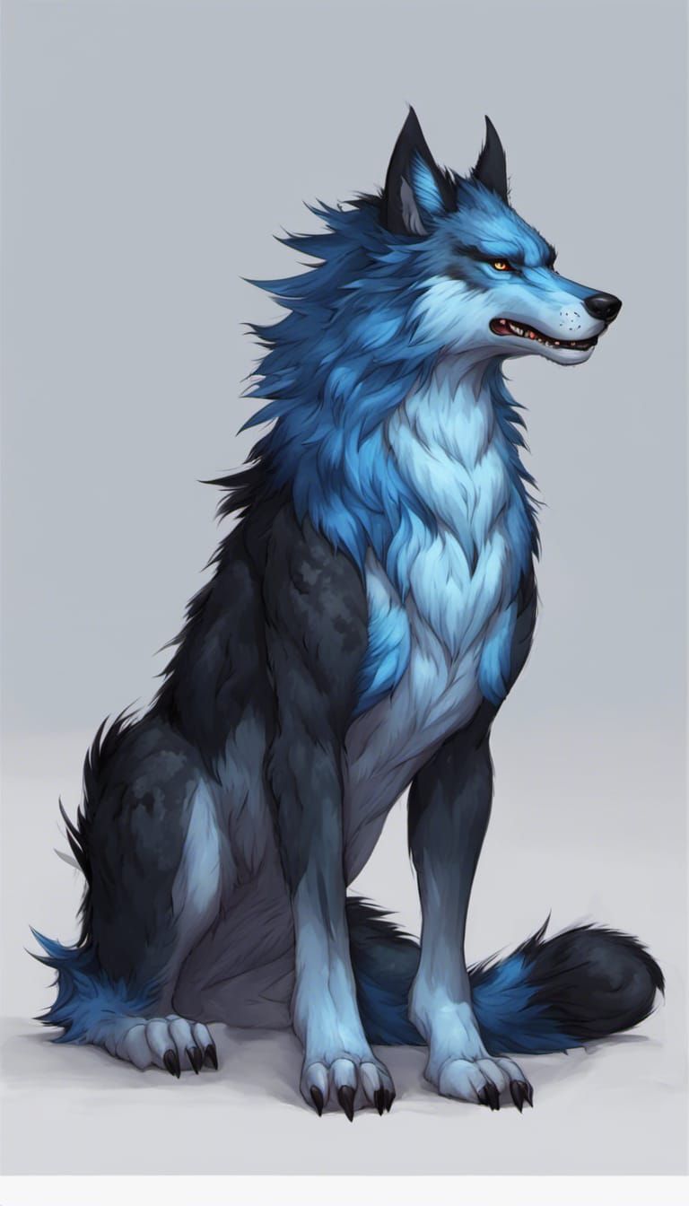 Majestic Blue and Black Wolf Dragon