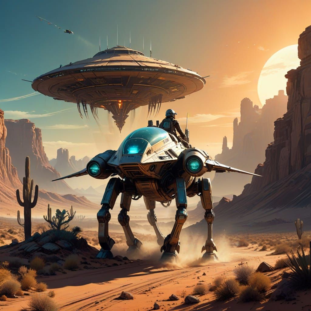 Epic Sci-Fi Western Landscape with Alien Lifeforms