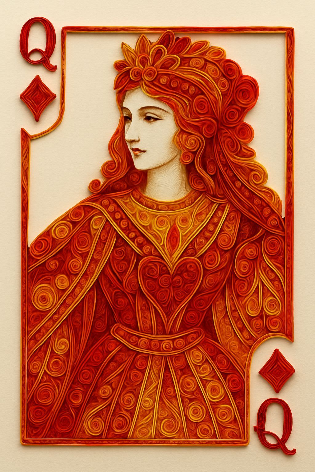 Queen of Diamonds in Fiery Hues