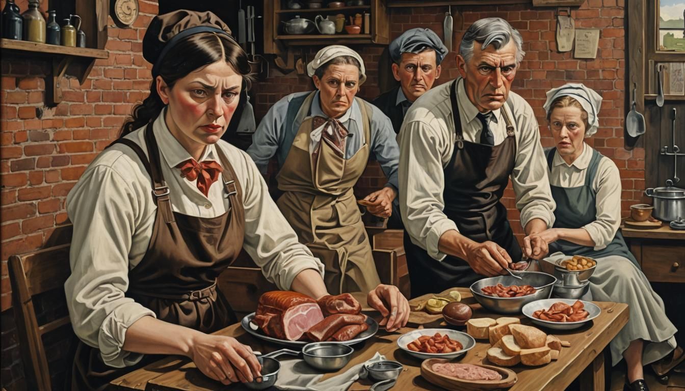 Tense Breakfast Scene in Symbolic Style