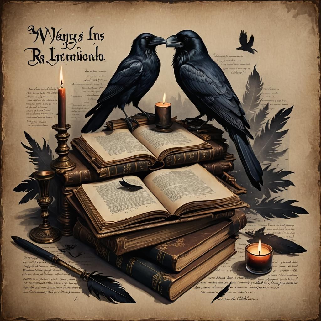 Raven and Riddle at Dark Academia Writing Desk