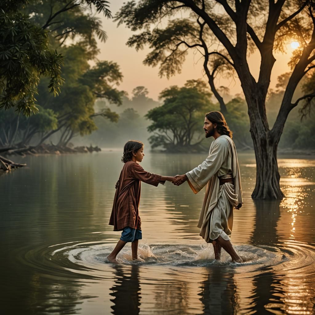 Touching Portrait of Jesus Walking on Water