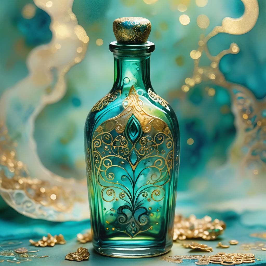 Golden Glow Illuminates Intricately Crafted Art Bottle in So...