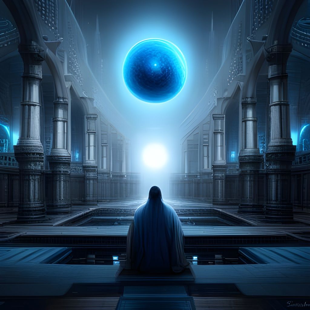 Blue Orb in Elaborate Temple: Digital Matte Painting