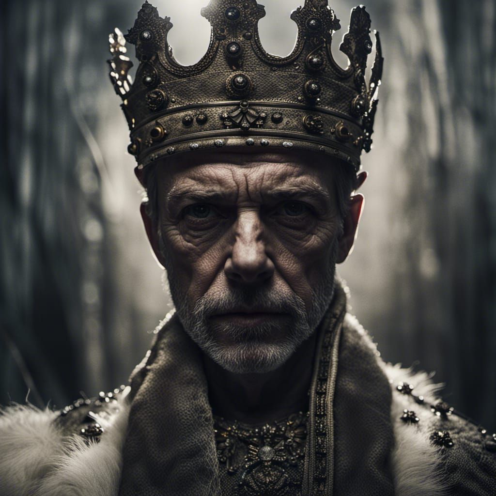 King on Throne Portrait in Atmospheric Lighting