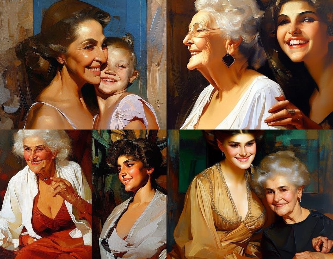 Grandmother and Granddaughter Portrait in Romantic Realist S...
