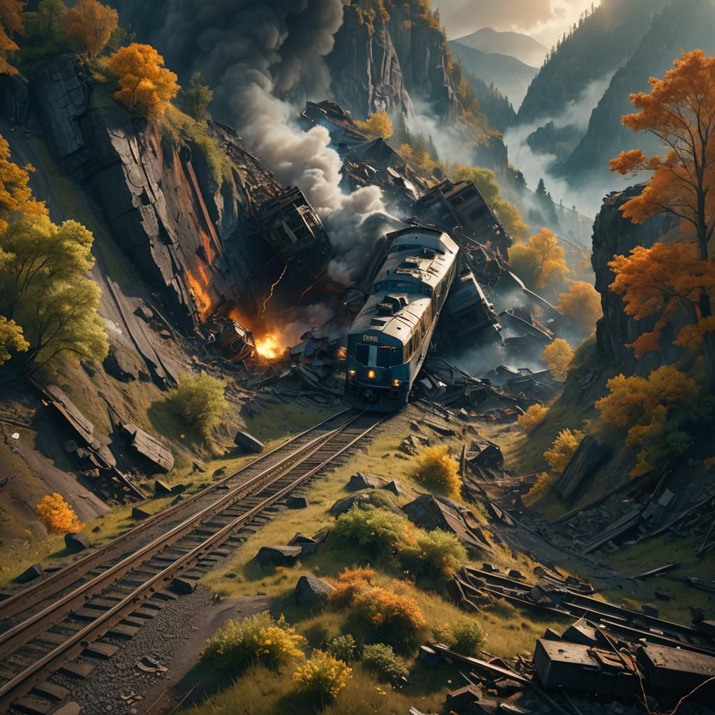 Train Crash into Mountain: Digital Matte Painting