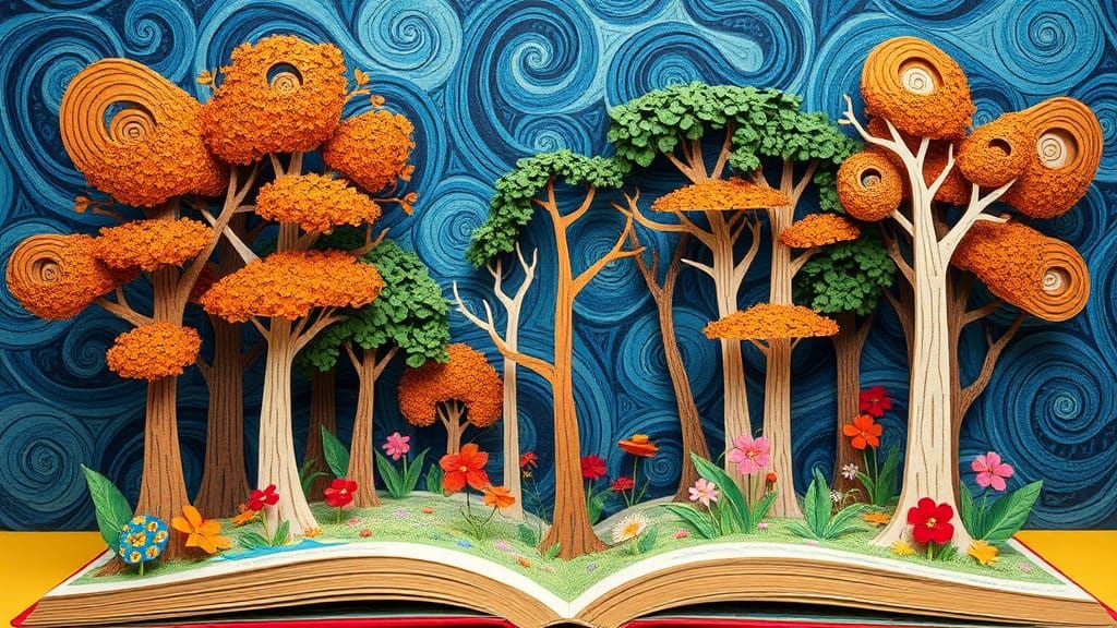 Whimsical Forest Pop-Up Book Illustration