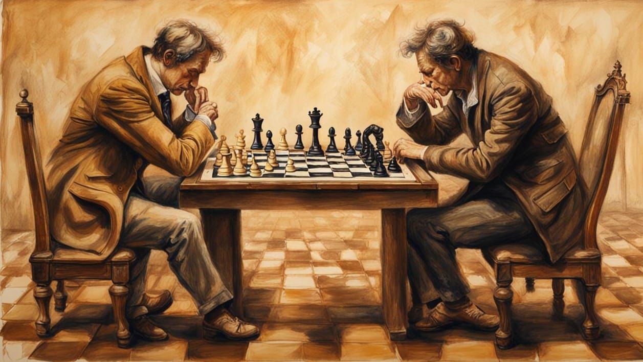 Chess Match in Renaissance Drawing Style