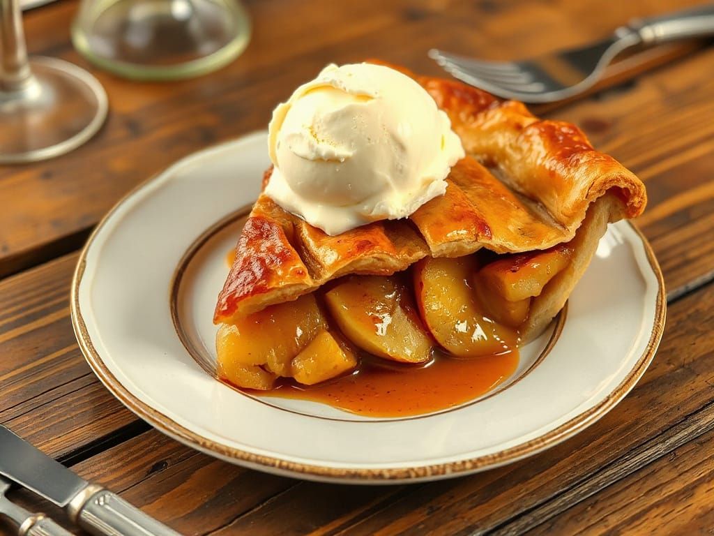 Golden Brown Apple Pie with Creamy Vanilla Ice Cream