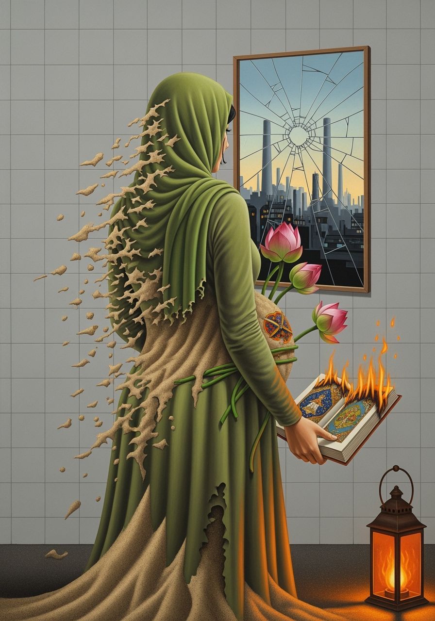 Surreal Iranian Woman in Sand Hijab