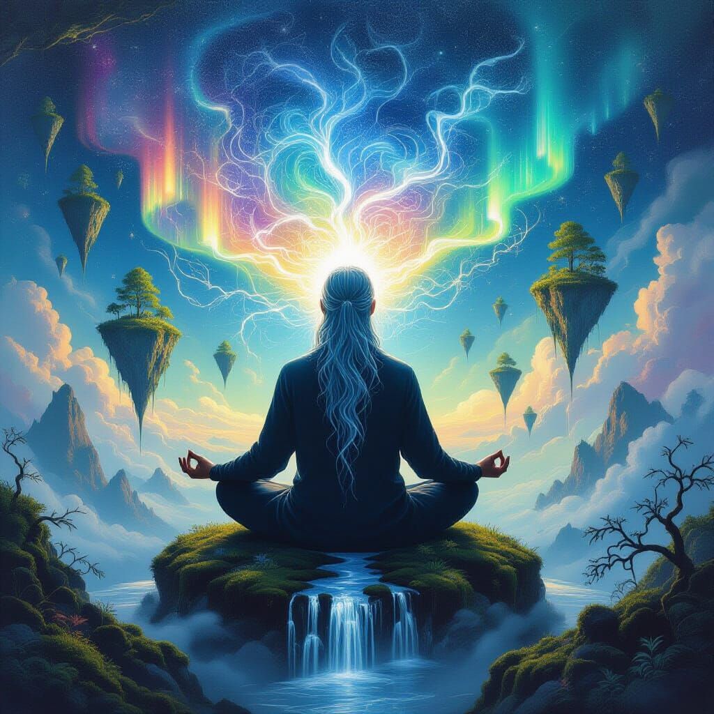 Meditative Human in Infinite Self with Fractal Energy Stream...