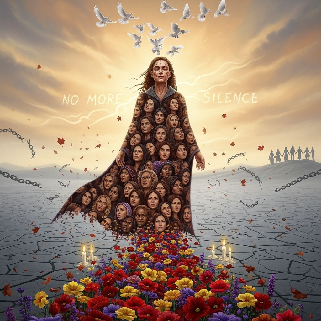 Empowered Survivor Blooms Hope in Desolate Landscape