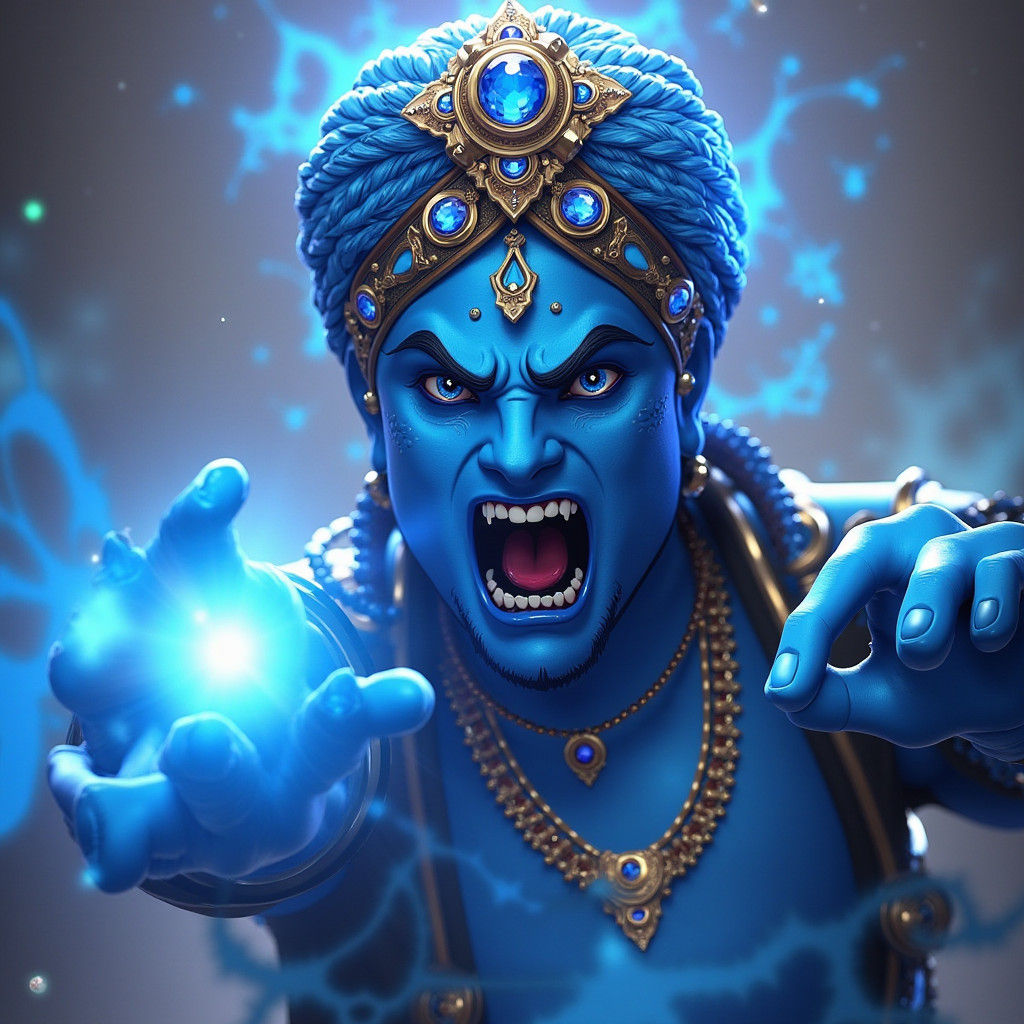 Majestic Blue Genie Screaming in Anime Style