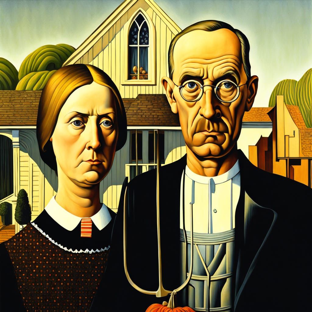 American Gothic Couple in Baroque Style