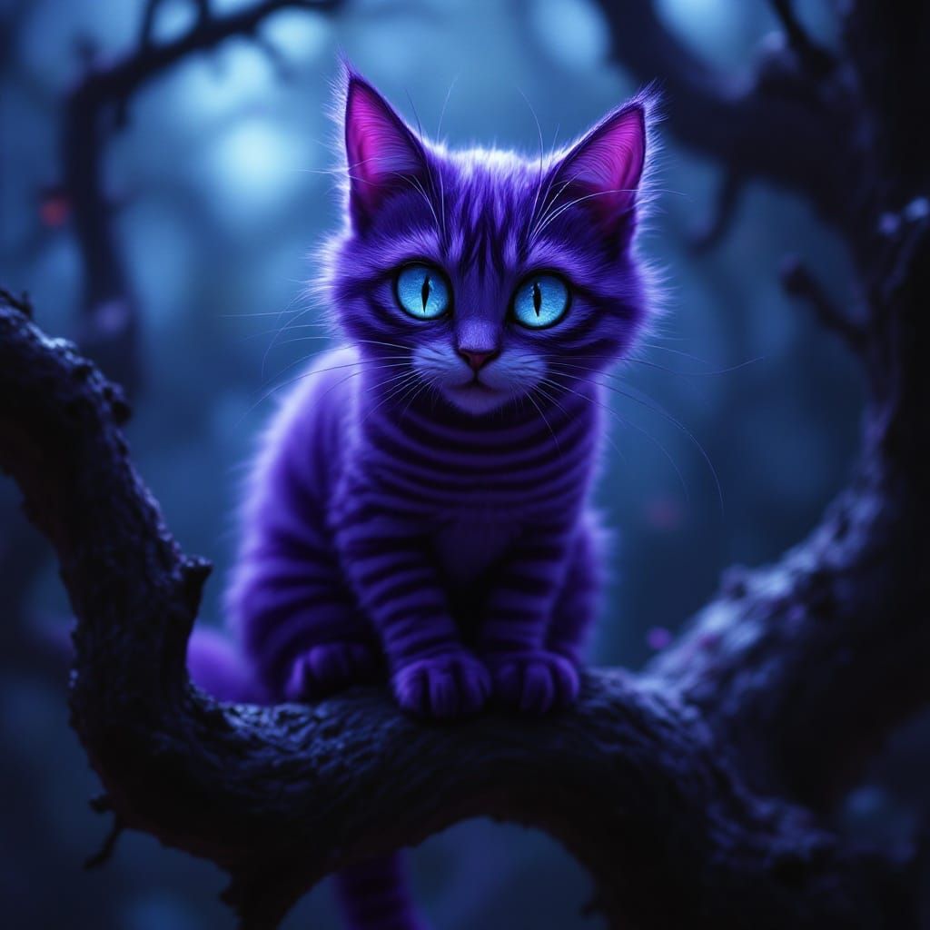 Purple Cheshire Cat in Dark Surrealism Style