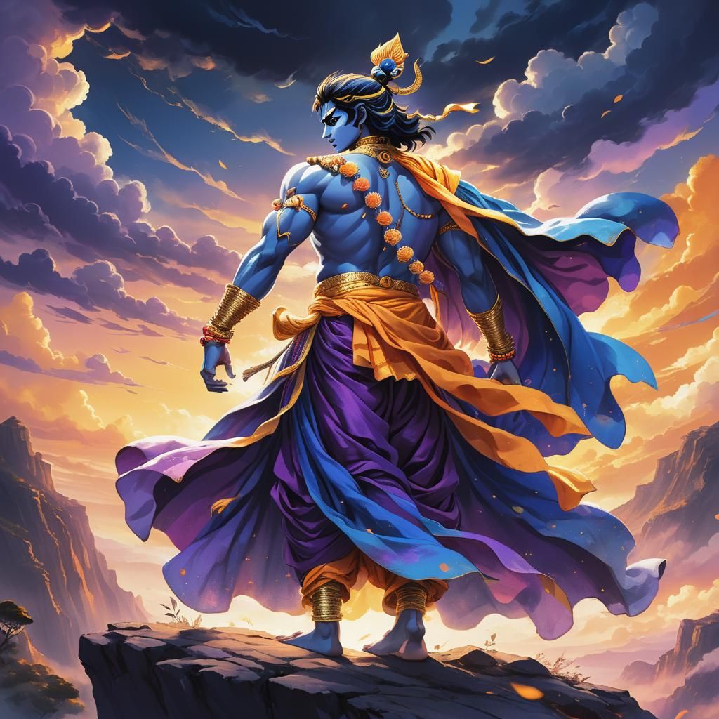 Epic Anime Illustration: Lord Krishna Confronts Evil