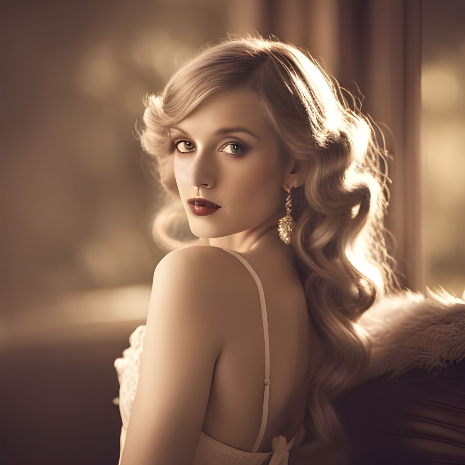 Vintage Sepia Photograph with Soft Lighting and Retro Fashio...