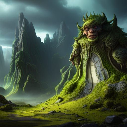 Menacing Green Troll in Mountain Wilderness