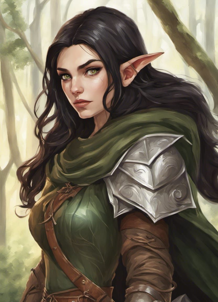 Female Wood Elf with Bow in Spruce Forest