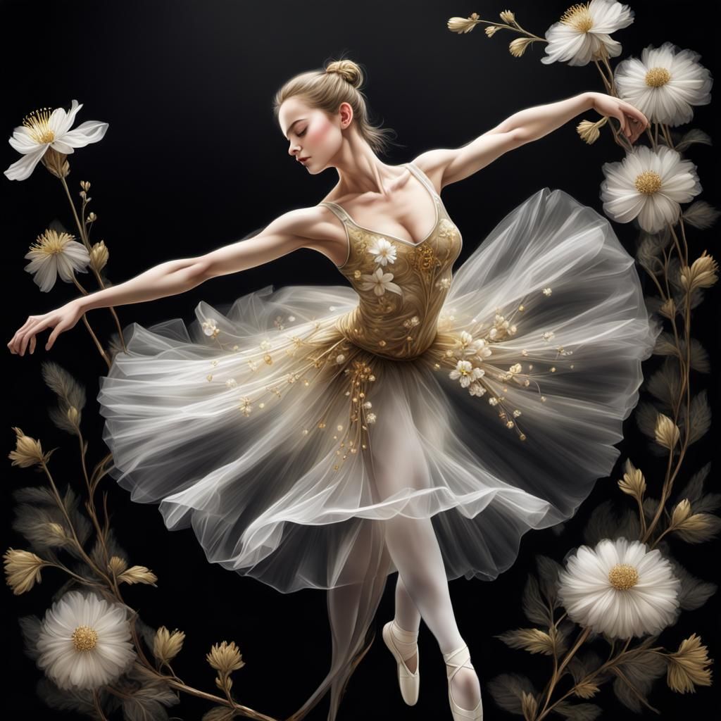 Floral Transparency Ballerina in Digital Art Style