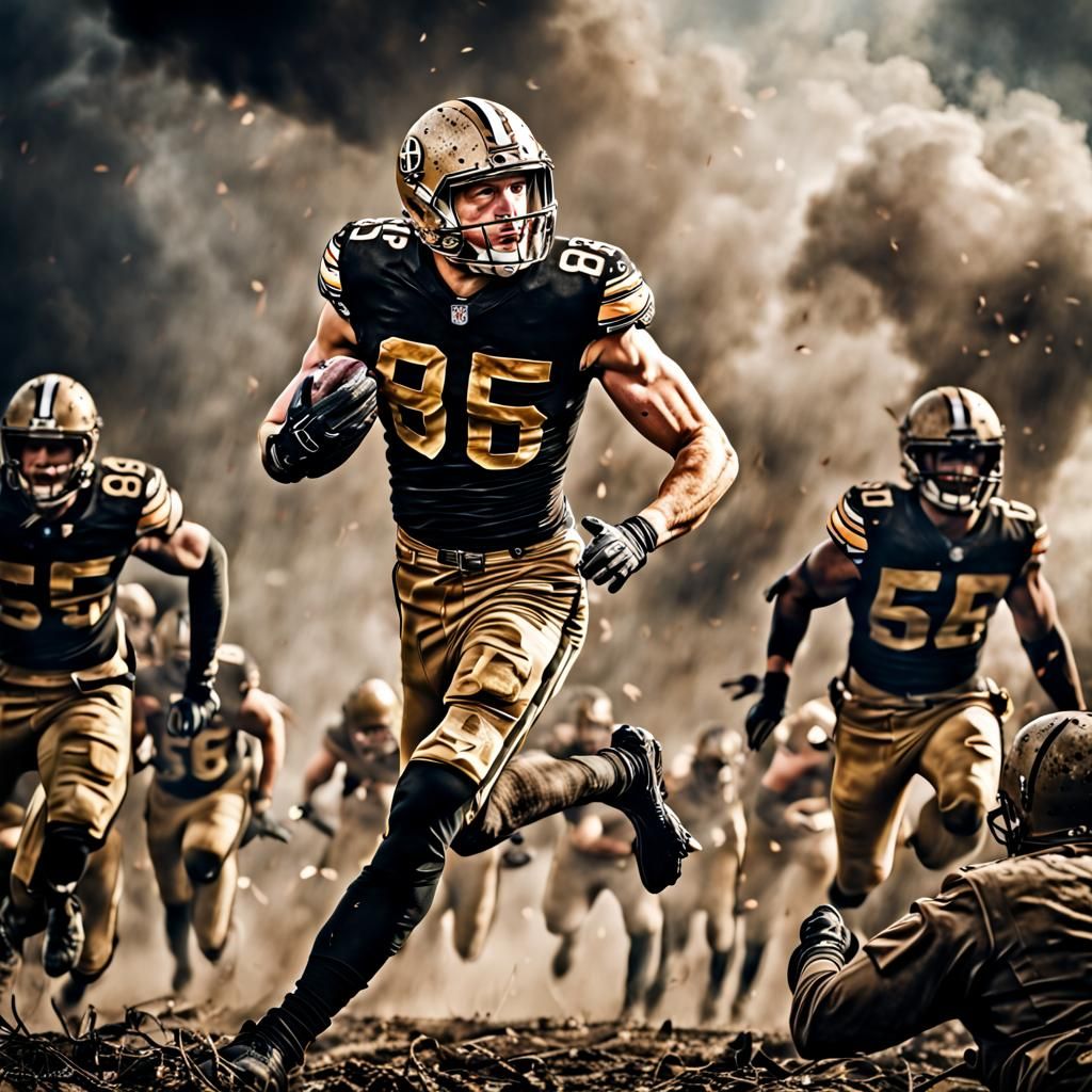 Hyperrealistic Footballer Celebrates in WWI Battlefield