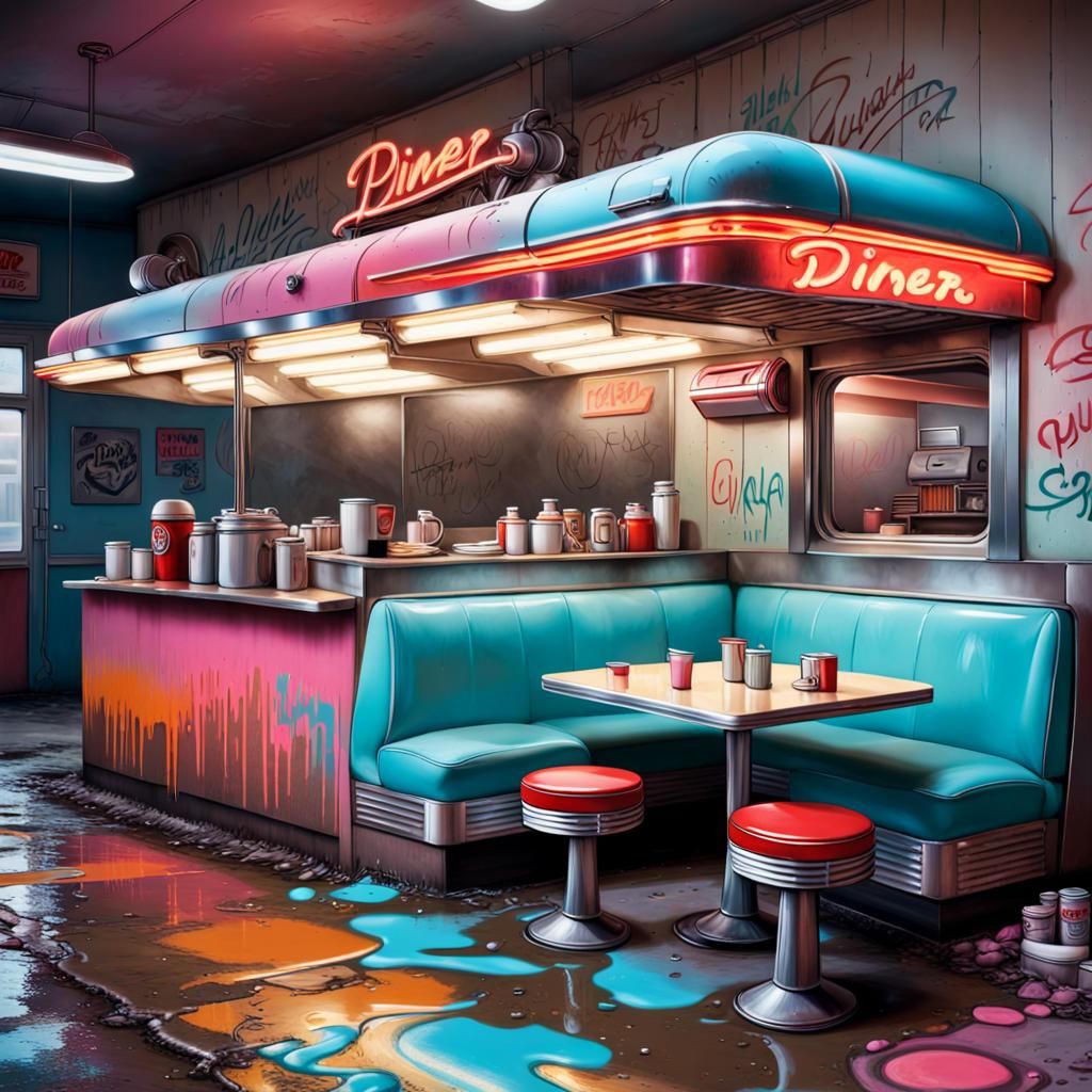 1950s Diner in Graffiti Splash Art Style