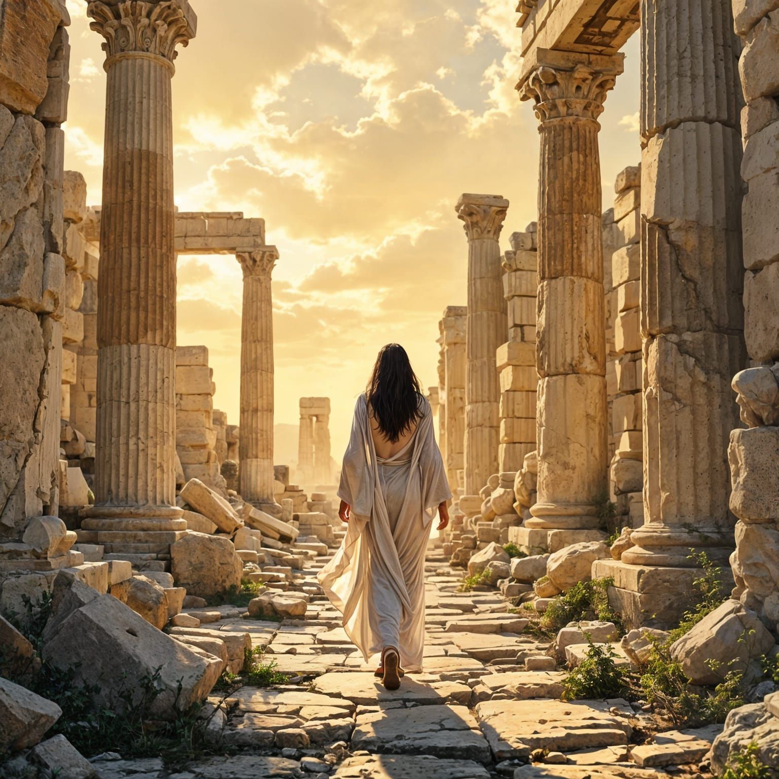 Goddess in Ruins of Greek Temple