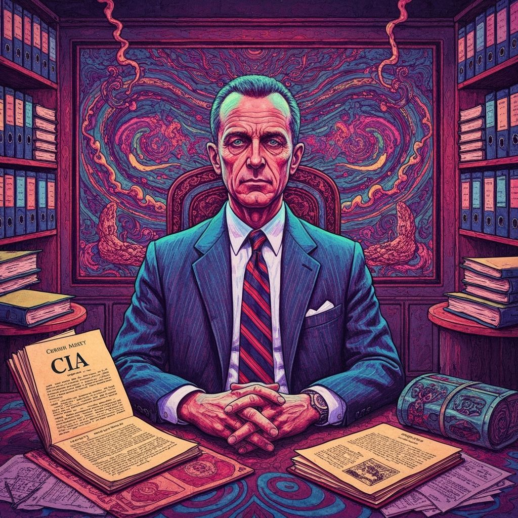 Psychedelic CIA Files in Neon Lit Room