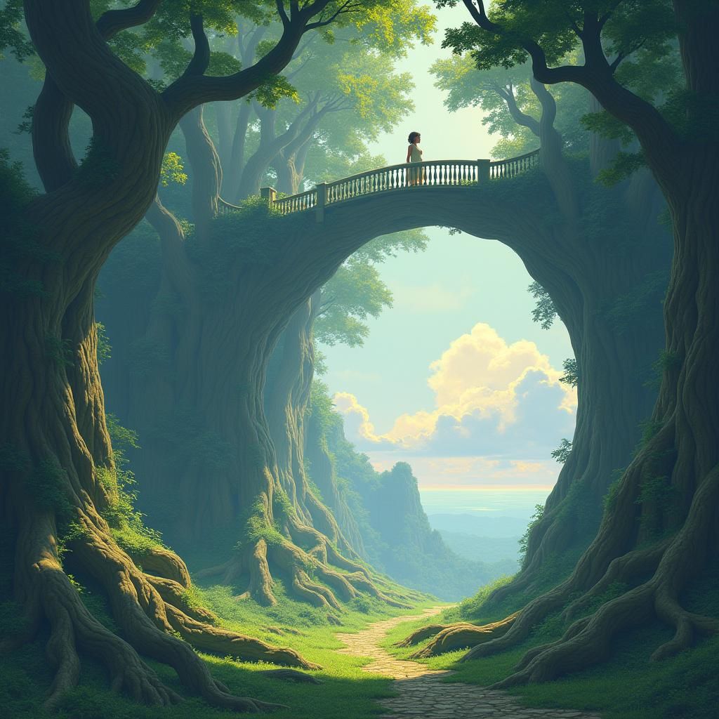 Ethereal Forest Vista with Ancient Trees