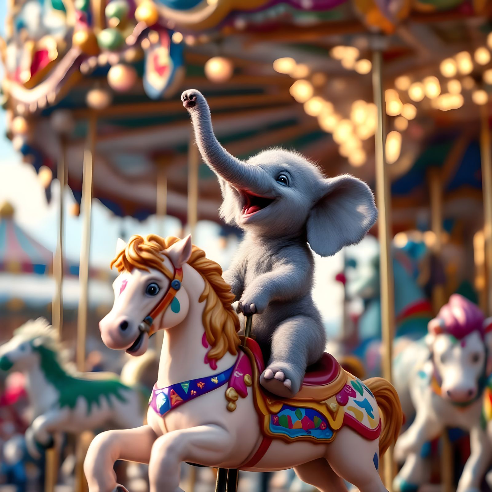 Vibrant Carnival Carousel with Delightful Elephant