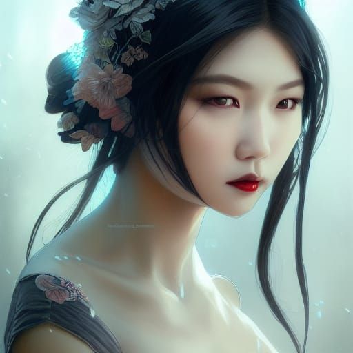Gothic Asian Dreamgirl Portrait in Hyperdetailed Digital Art