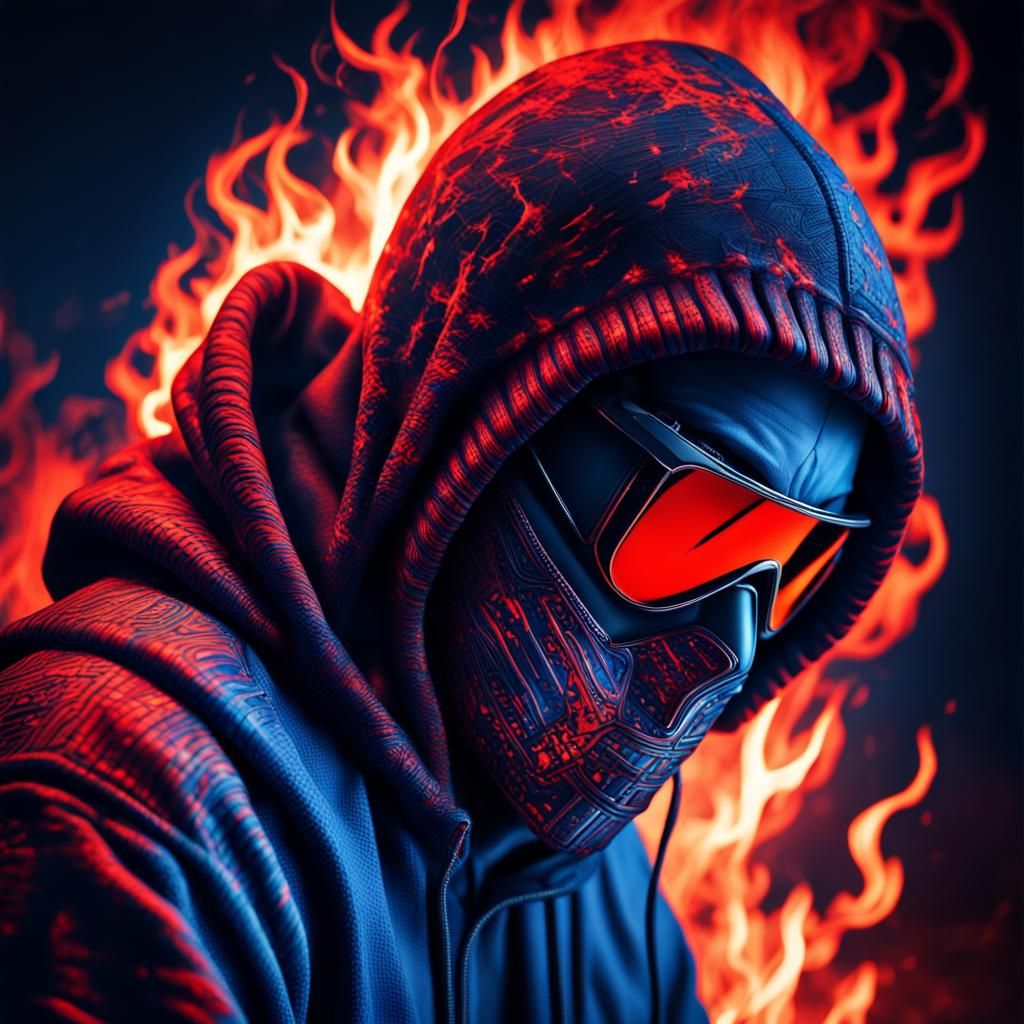 Hyperrealistic Hacker Engulfed in Fire