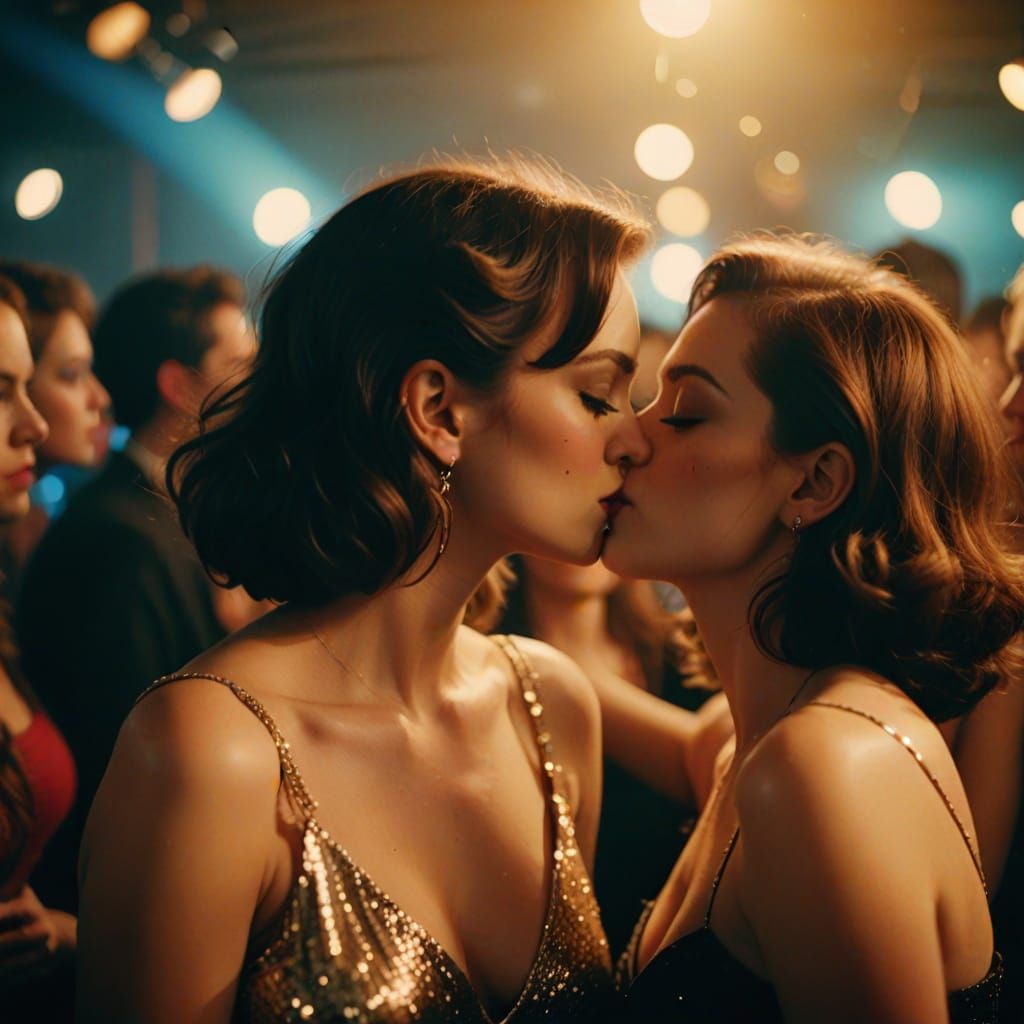 Romantic Moment in a Vibrant Nightclub Setting