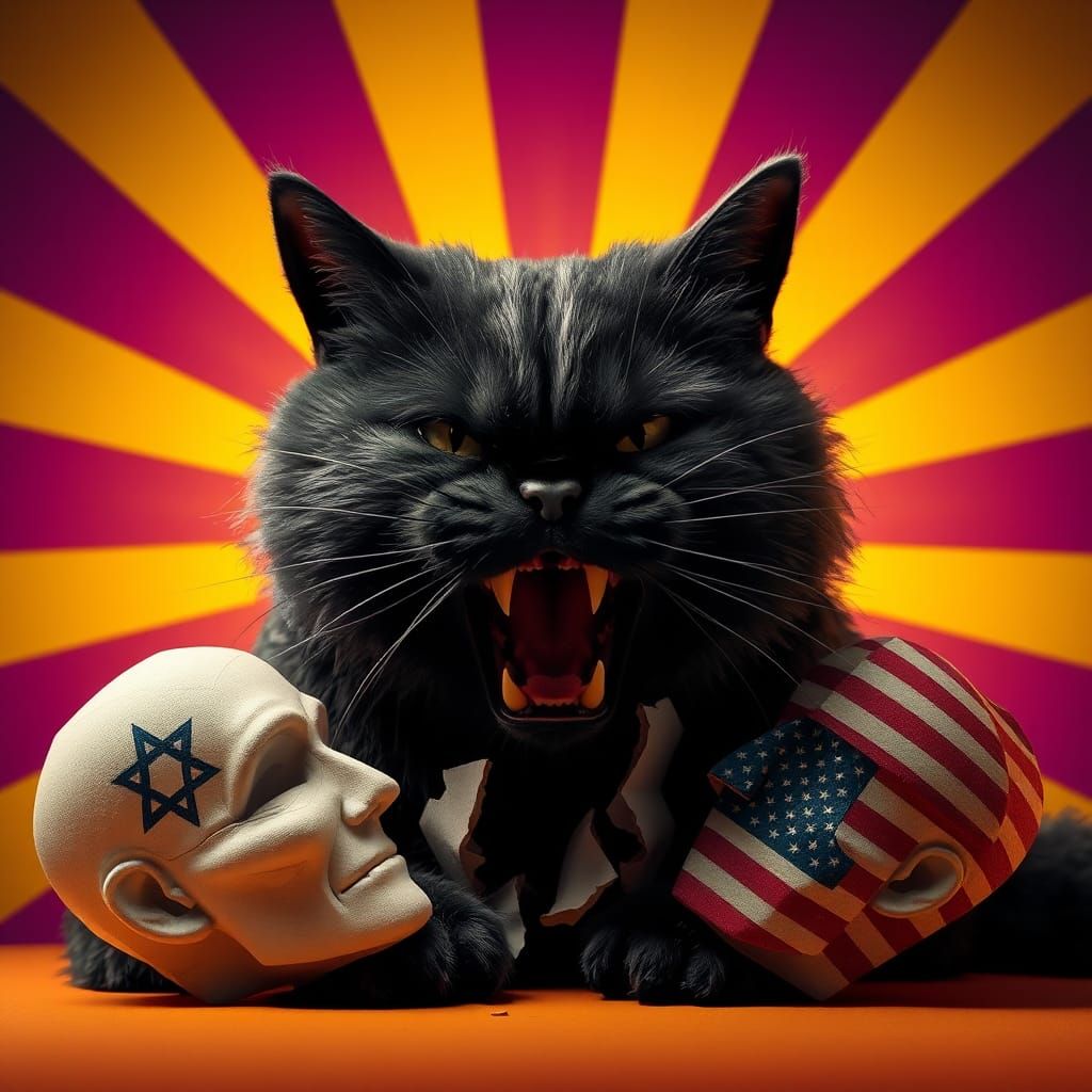 Anime Cat Ripping Paper Heads in 3D Art