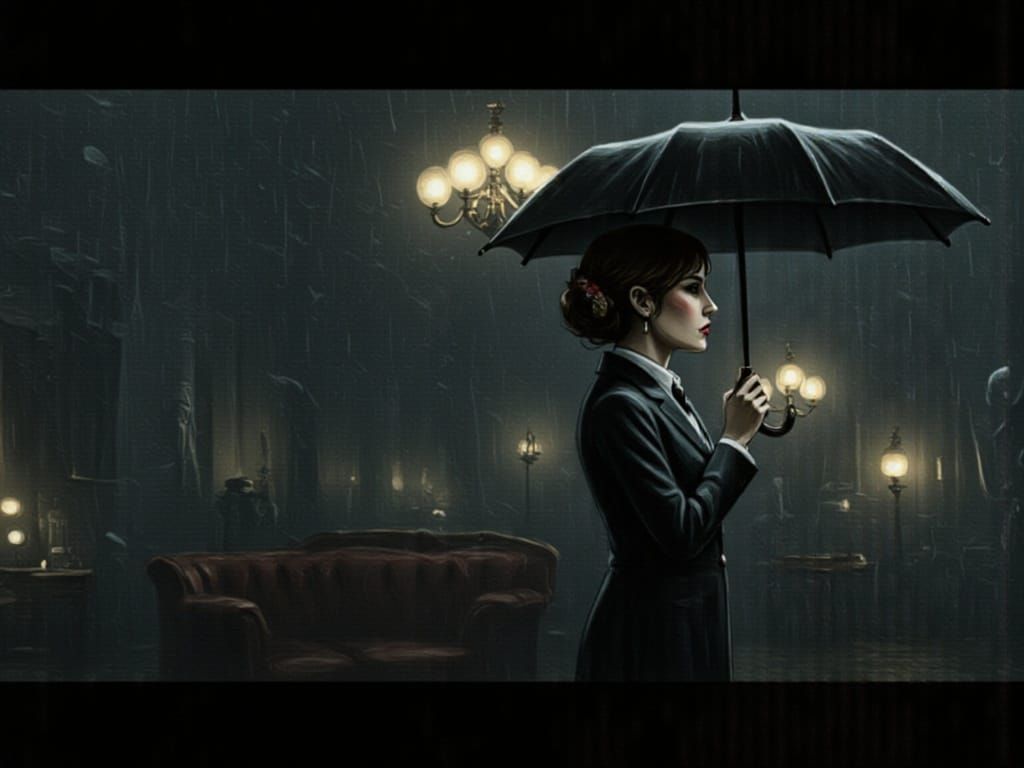 Woman with Umbrella in the Rain