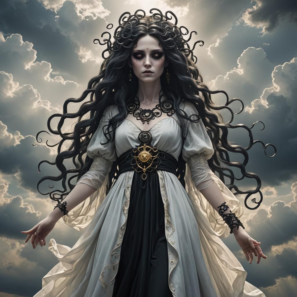 Goth Goddess in Ethereal Gown with Sad Eyes