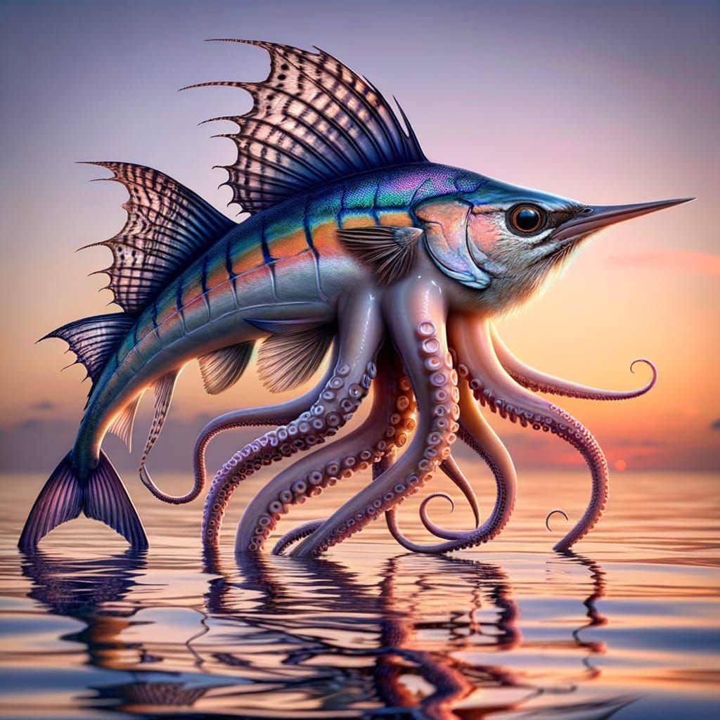 Marine Chimera: Marlin, Sparrow, and Octopus Hybrid
