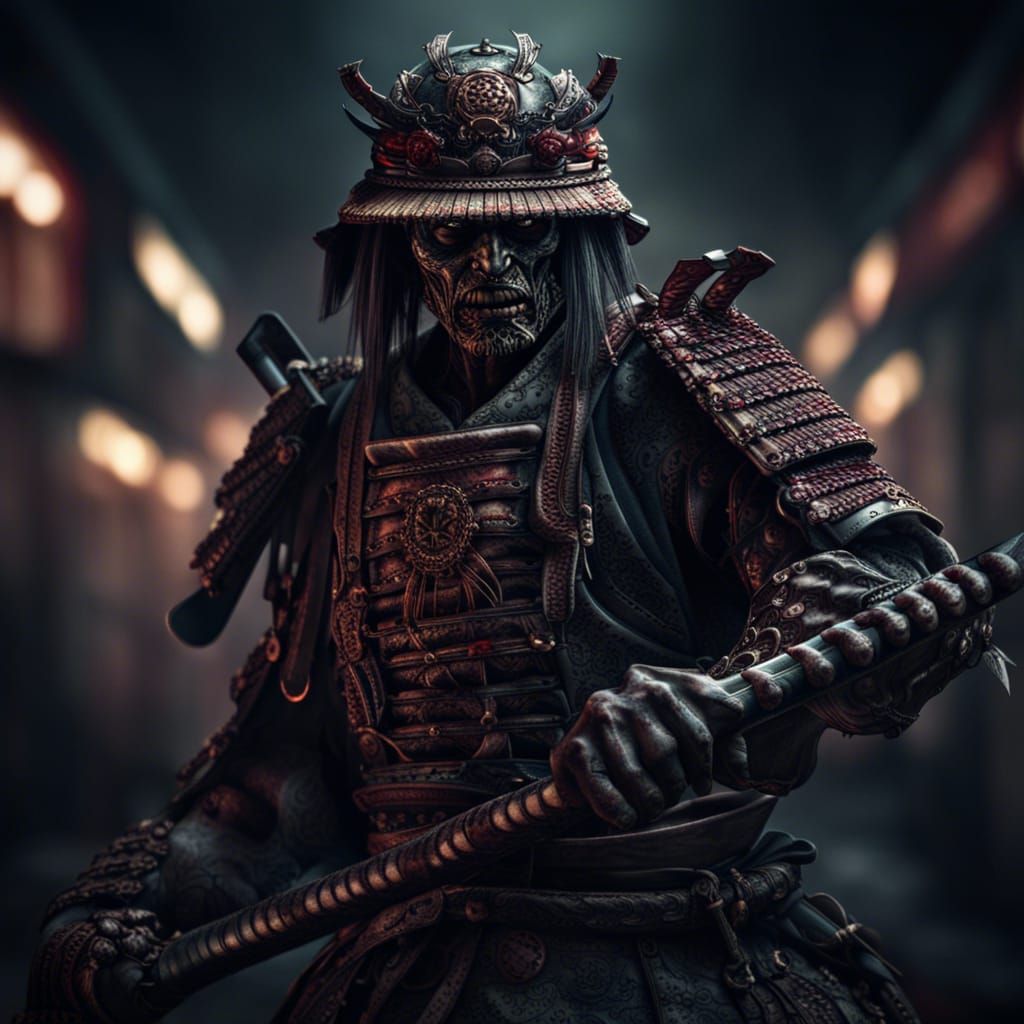 Hyperrealistic Zombie Samurai Warrior in HDR