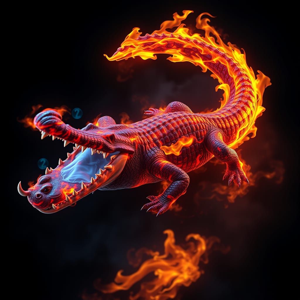 Surreal Fire-Encased Alligator in Fantasy Art Style