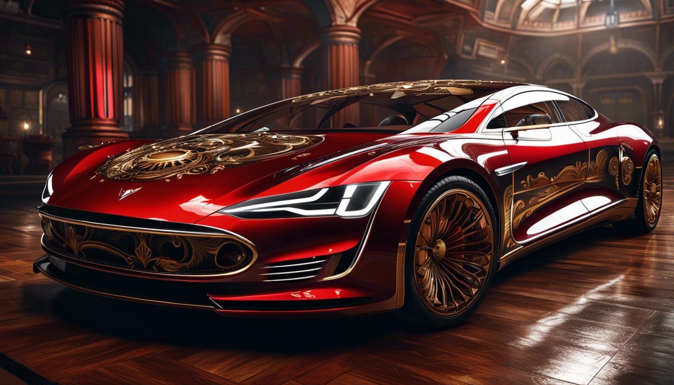 Futuristic Steampunk Tesla Car Concept Art