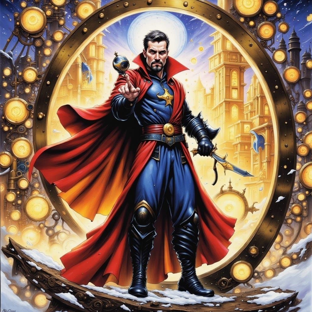 Clockpunk Doctor Strange in Action Scene