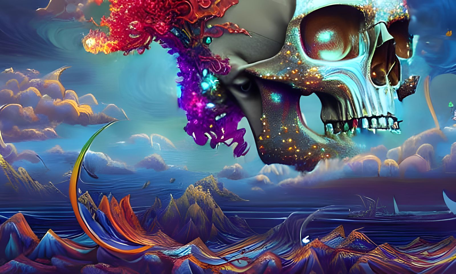 Radiant Bejeweled Skull in Stained Glass Style