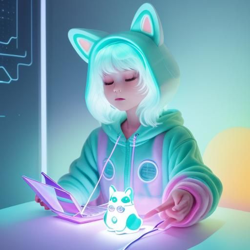 Baby Pomeranian in Cyberpunk Onesie Illustration