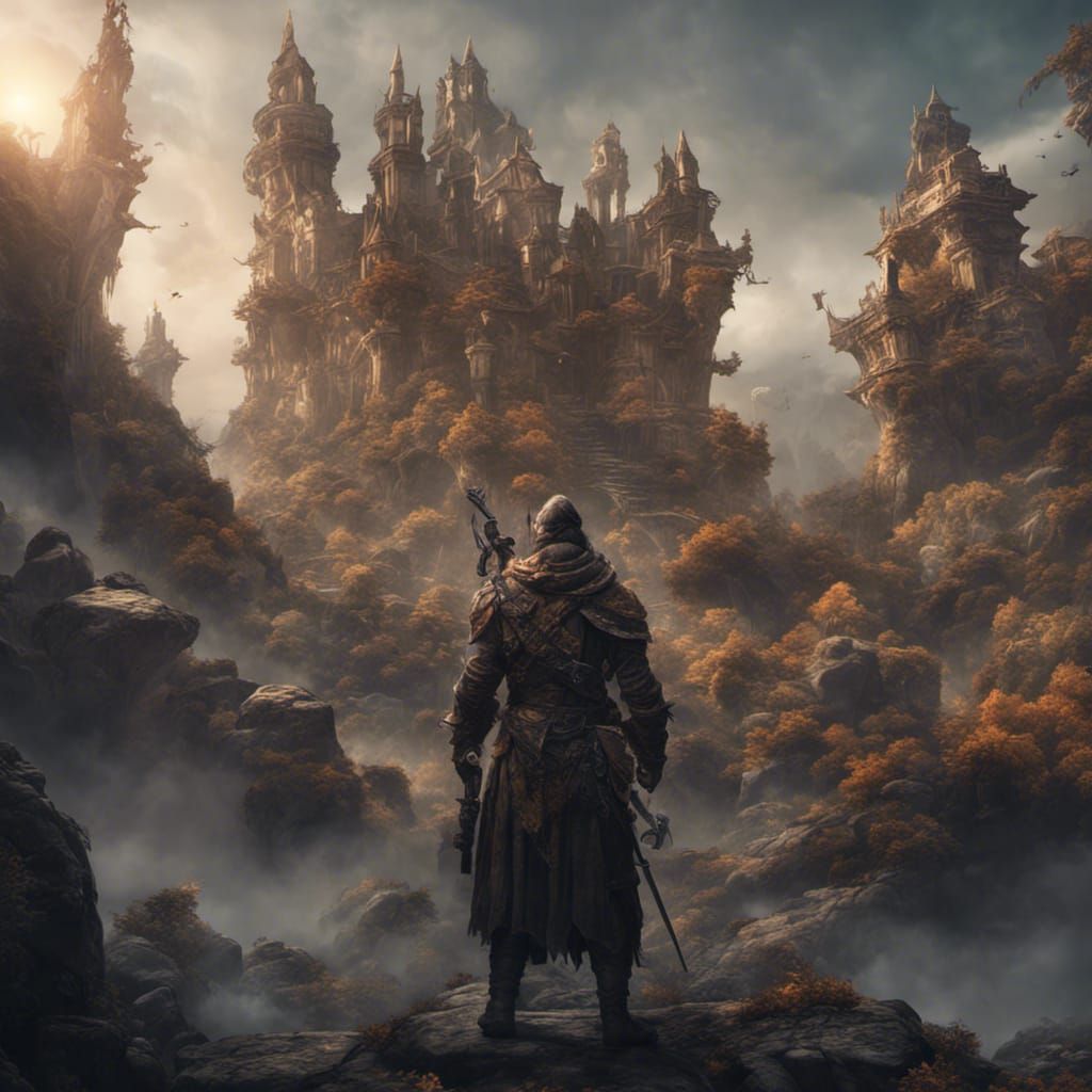 Resolute Man Overcomes Obstacles: Detailed Matte Painting