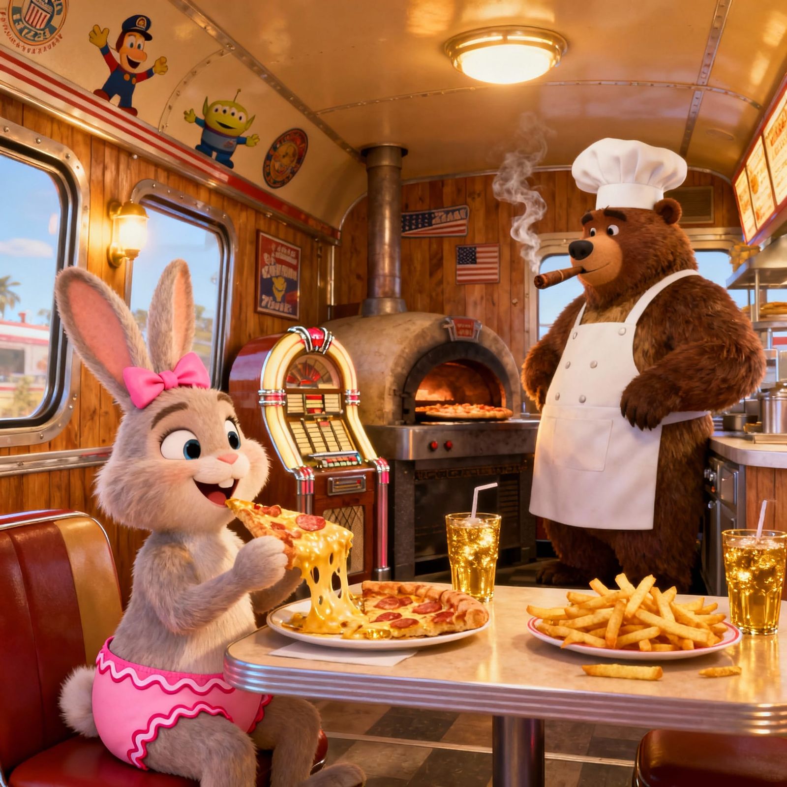 Pixar-Inspired 70s Pizza Trailer Restaurant