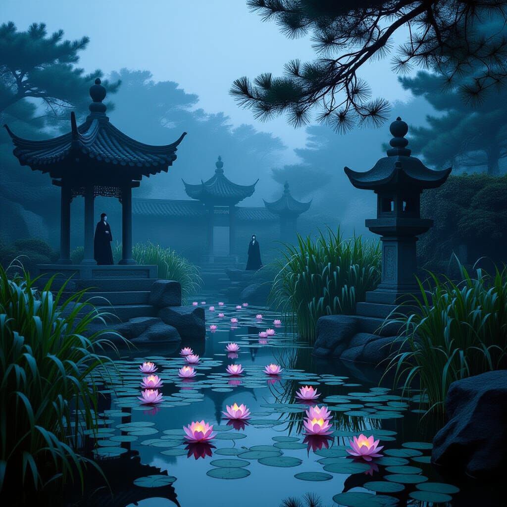 Eerie Korean Palace Garden at Dusk