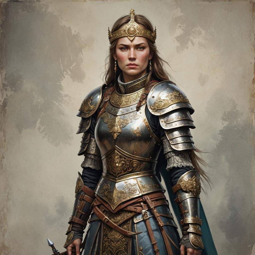 Medieval Russian Female Warrior in Traditional Armor